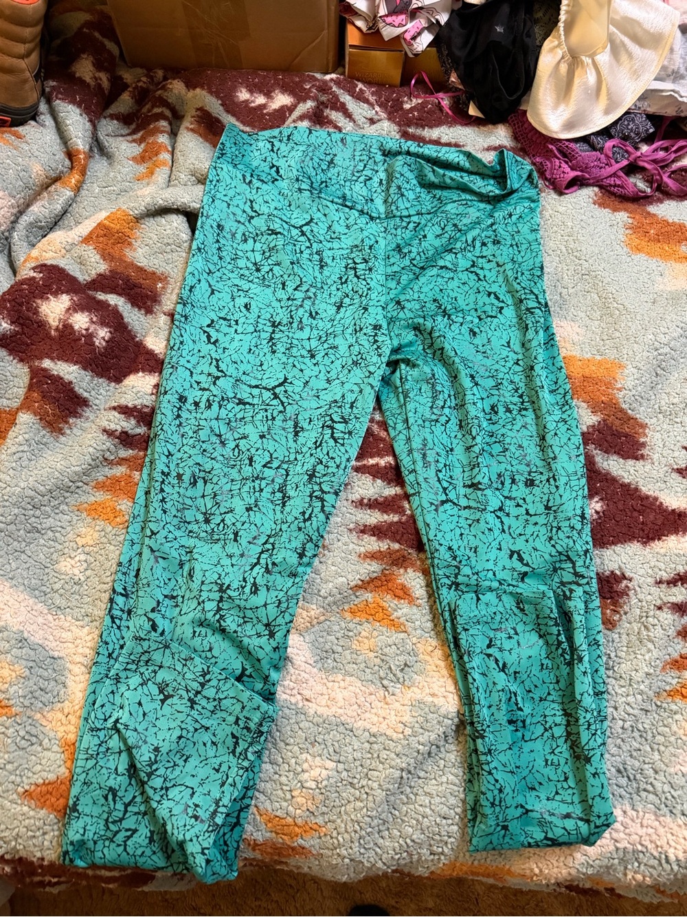 Crazy Train Teal Marble-Print Leggings